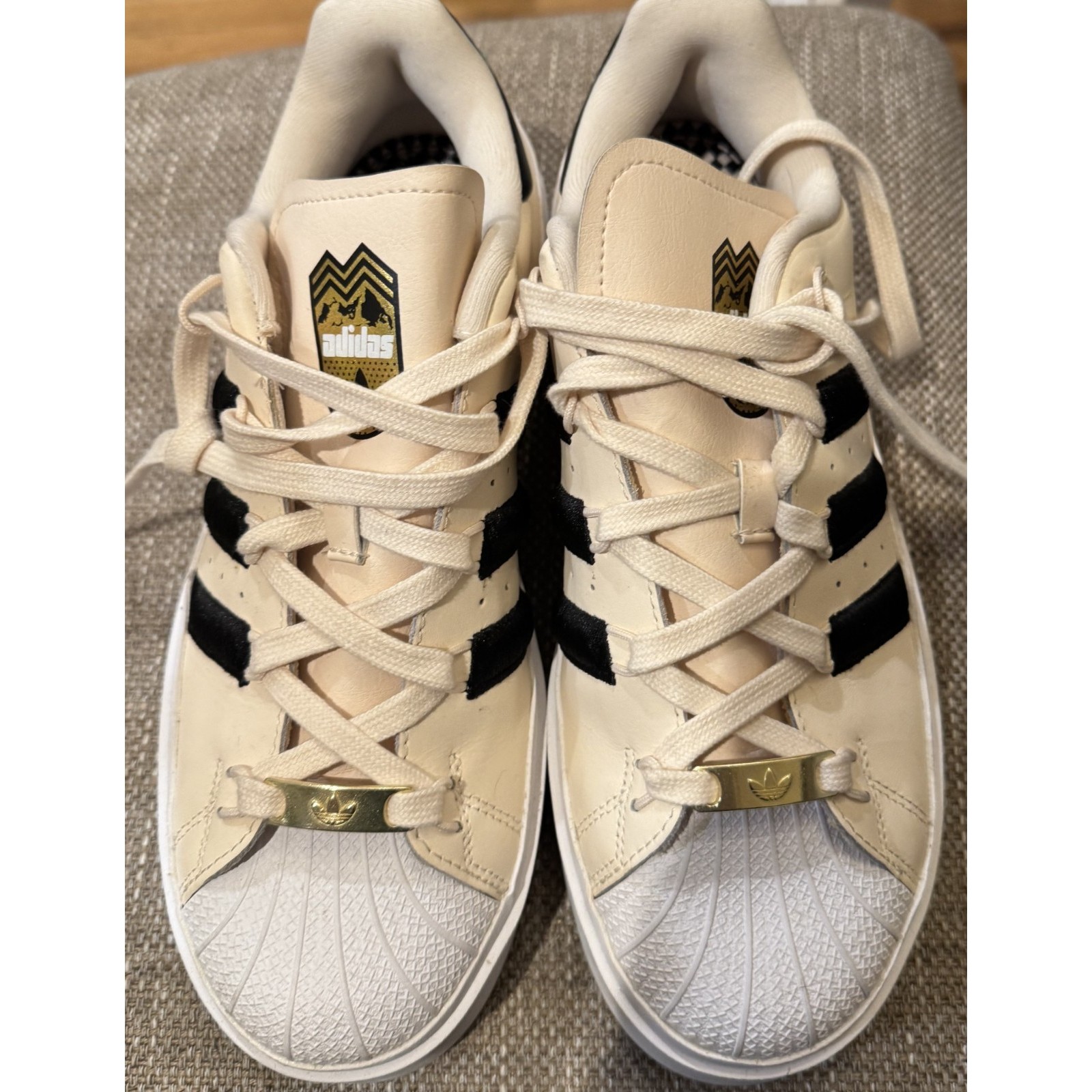 Womens Adidas Superstar Off White/Gold Platform Bonega Sneakers 9.5m